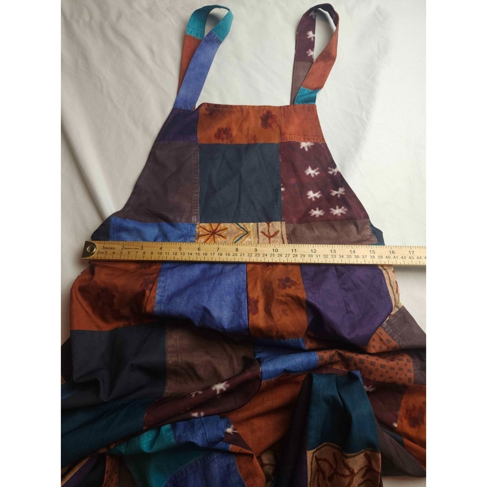 Romwe Patchwork Overalls Womens Size Large Brown Blue Boho Festival Artsy Casual - Picture 4 of 8
